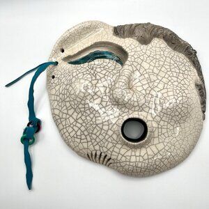 Handmade Raku Ceramic Mask Abstract Crackle Glaze Face Wall Art Signed Jan ‘91